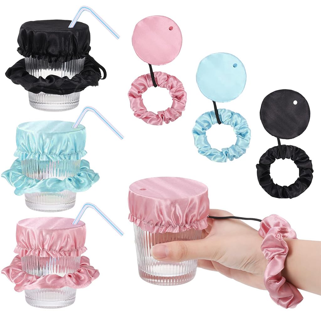 HASTHIP 3Pcs Drinking Cup Cover with Straw Hole & Anti-slip Wrist Strap Reusable and Washable Fabric Elastic Closure Drinking Cup Cover for Water Cup, Drinks HASTHIP 3Pcs Drinking Cup Cover with Straw Hole & Anti-slip Wrist Strap Reusable and Washable Fabric Elastic Closure Drinking Cup Cover for Water Cup, Drinks